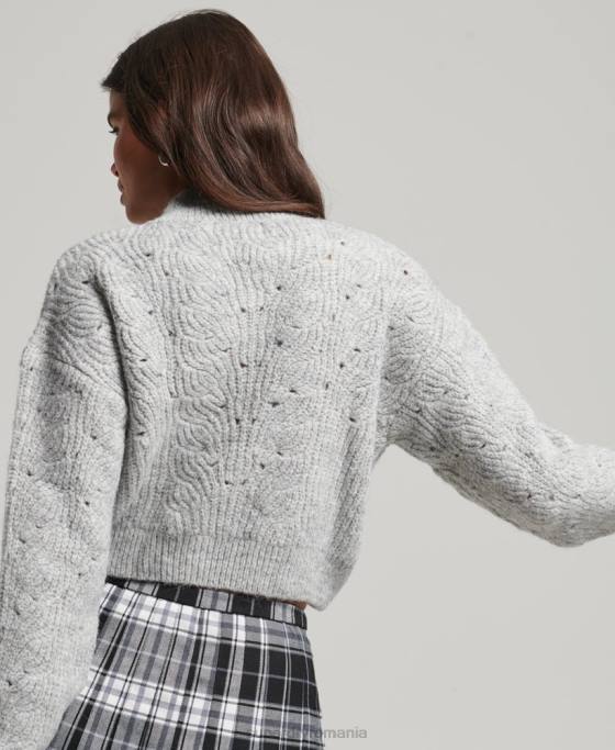 Superdry jumper din tricot cu cablu pointelle îmbrăcăminte gri deschis femei JX0Z3994