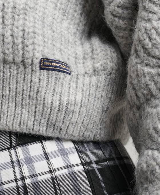 Superdry jumper din tricot cu cablu pointelle îmbrăcăminte gri deschis femei JX0Z3994