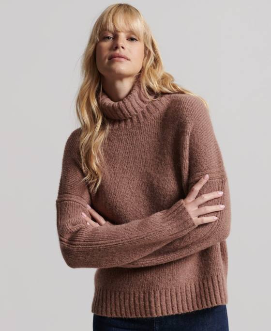 Superdry jumper gros studios cu gât rulat îmbrăcăminte bronzat femei JX0Z4005