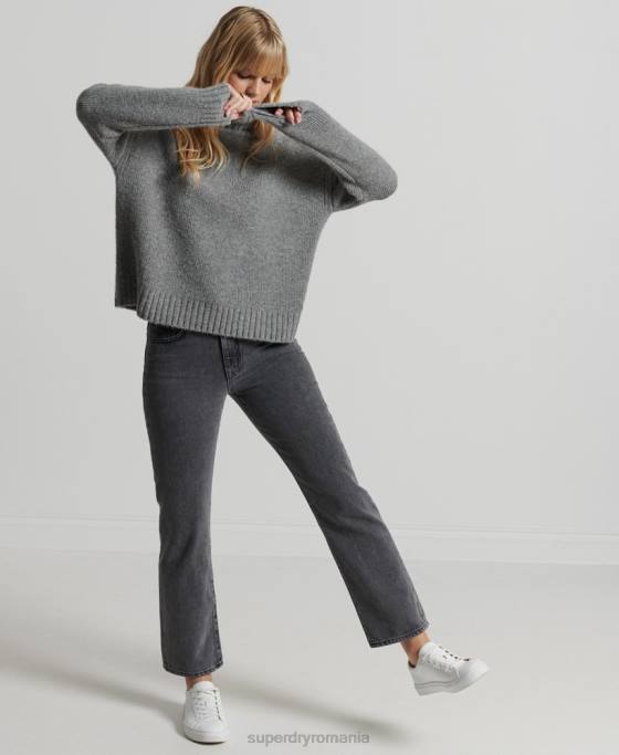 Superdry jumper gros studios cu gât rulat îmbrăcăminte gri deschis femei JX0Z4014