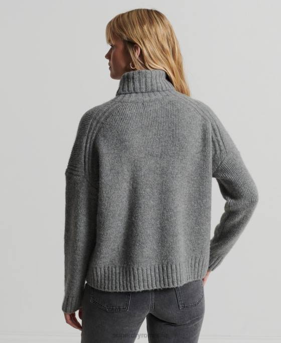 Superdry jumper gros studios cu gât rulat îmbrăcăminte gri deschis femei JX0Z4014