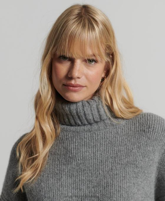 Superdry jumper gros studios cu gât rulat îmbrăcăminte gri deschis femei JX0Z4014