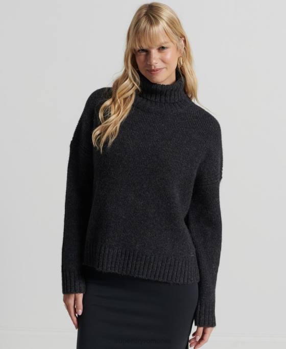 Superdry jumper gros studios cu gât rulat îmbrăcăminte gri inchis femei JX0Z4006
