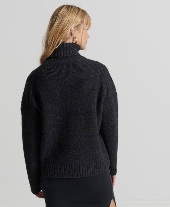 Superdry jumper gros studios cu gât rulat îmbrăcăminte gri inchis femei JX0Z4006