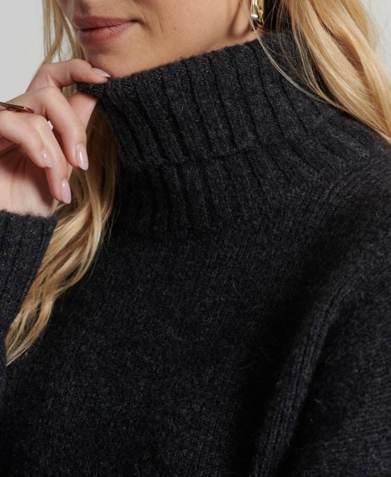 Superdry jumper gros studios cu gât rulat îmbrăcăminte gri inchis femei JX0Z4006