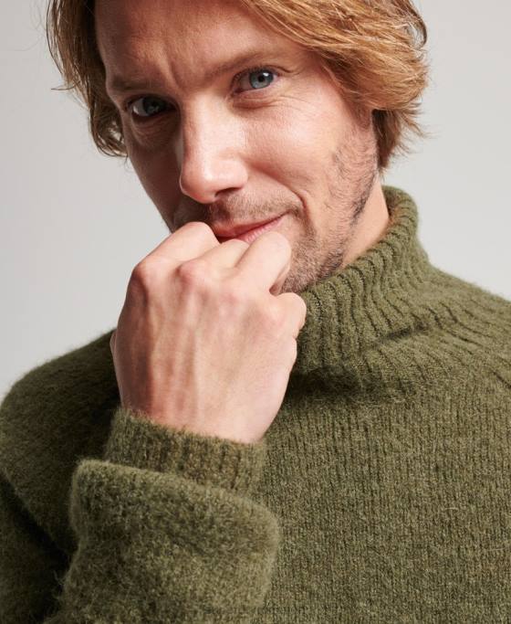 Superdry jumper gros studios cu gât rulat îmbrăcăminte kaki bărbați JX0Z5269