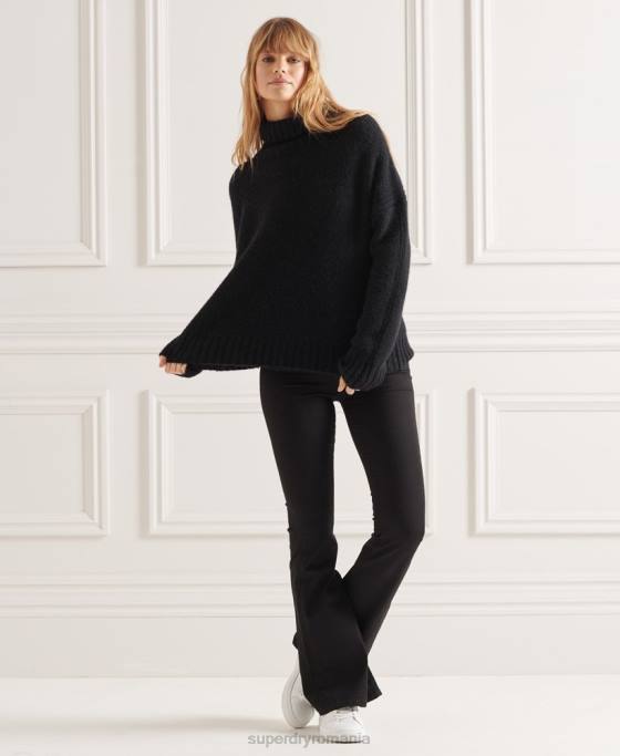 Superdry jumper gros studios cu gât rulat îmbrăcăminte negru femei JX0Z4003