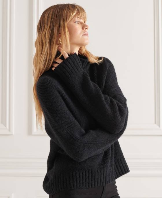 Superdry jumper gros studios cu gât rulat îmbrăcăminte negru femei JX0Z4003