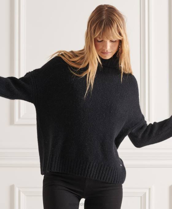 Superdry jumper gros studios cu gât rulat îmbrăcăminte negru femei JX0Z4003
