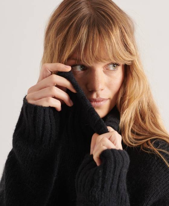 Superdry jumper gros studios cu gât rulat îmbrăcăminte negru femei JX0Z4003