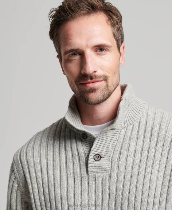 Superdry jumper henley cu nervuri îmbrăcăminte gri bărbați JX0Z5261