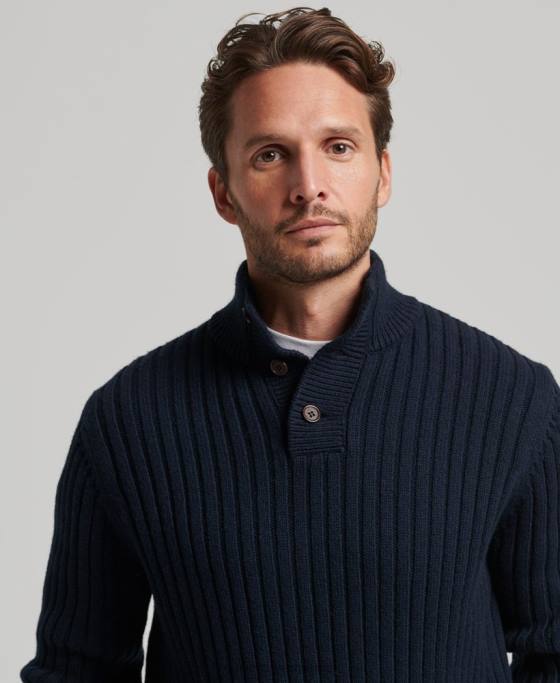 Superdry jumper henley cu nervuri îmbrăcăminte marina bărbați JX0Z5273