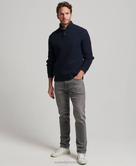 Superdry jumper henley cu nervuri îmbrăcăminte marina bărbați JX0Z5273