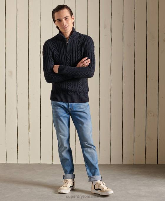 Superdry jumper jacob henley îmbrăcăminte albastru inchis bărbați JX0Z5289