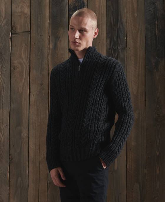 Superdry jumper jacob henley îmbrăcăminte negru bărbați JX0Z1350