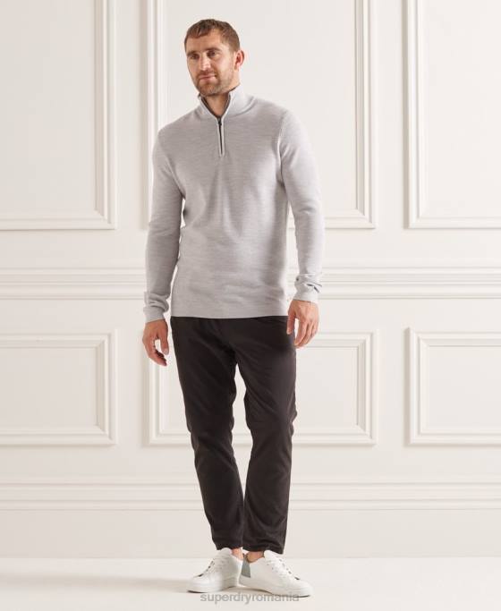 Superdry jumper merino henley studios îmbrăcăminte gri deschis bărbați JX0Z5305
