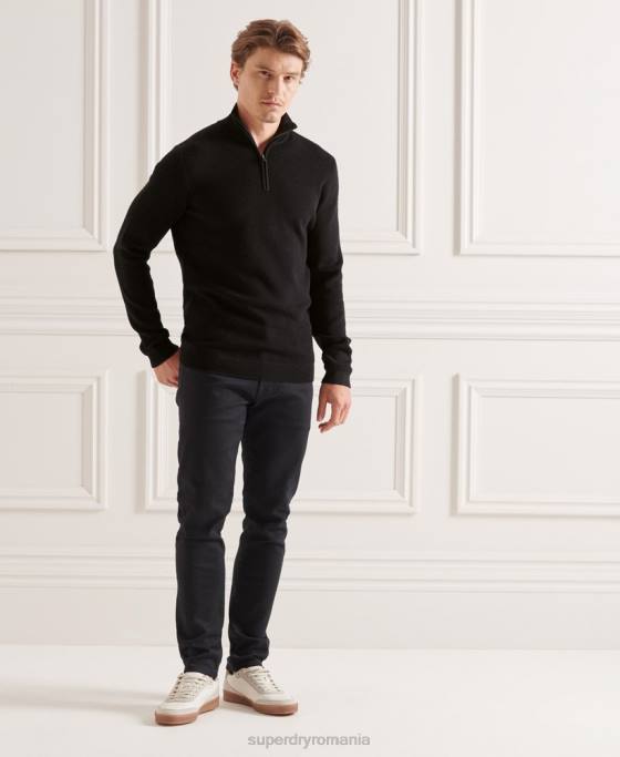 Superdry jumper merino henley studios îmbrăcăminte negru bărbați JX0Z5294