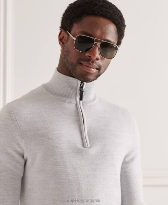 Superdry jumper merino henley îmbrăcăminte gri deschis bărbați JX0Z5320