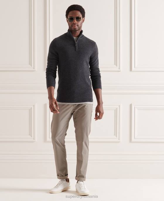 Superdry jumper merino henley îmbrăcăminte gri inchis bărbați JX0Z1339