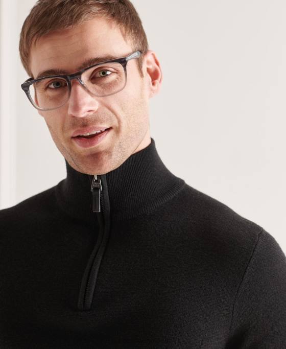 Superdry jumper merino henley îmbrăcăminte negru bărbați JX0Z5349