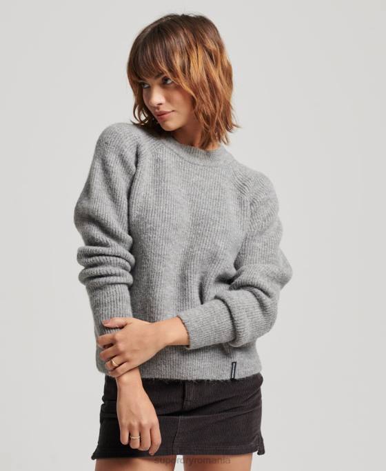 Superdry jumper pentru echipaj cu coaste esențial îmbrăcăminte gri deschis femei JX0Z4009