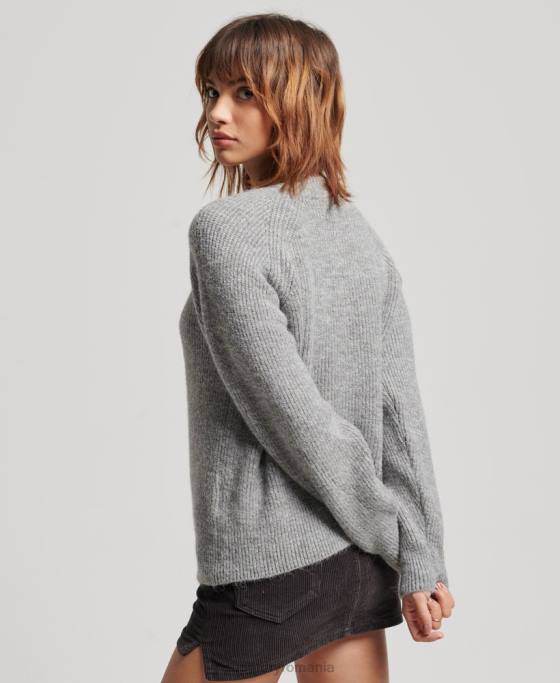 Superdry jumper pentru echipaj cu coaste esențial îmbrăcăminte gri deschis femei JX0Z4009