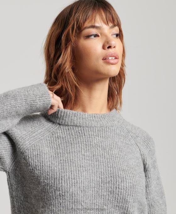Superdry jumper pentru echipaj cu coaste esențial îmbrăcăminte gri deschis femei JX0Z4009