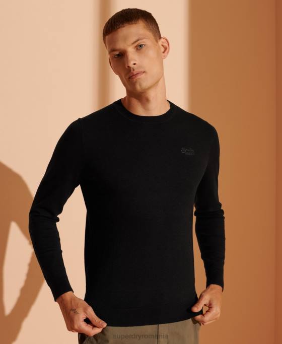 Superdry jumper pentru echipaj cu etichetă portocalie îmbrăcăminte negru bărbați JX0Z5327