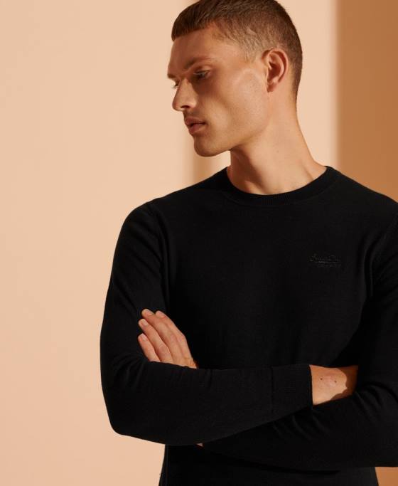 Superdry jumper pentru echipaj cu etichetă portocalie îmbrăcăminte negru bărbați JX0Z5327