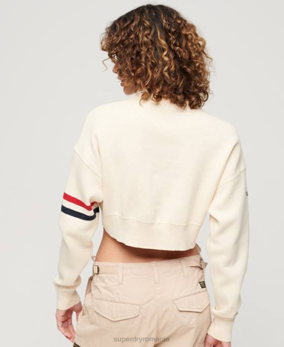 Superdry jumper pentru echipajul varsity crop îmbrăcăminte alb femei JX0Z3954