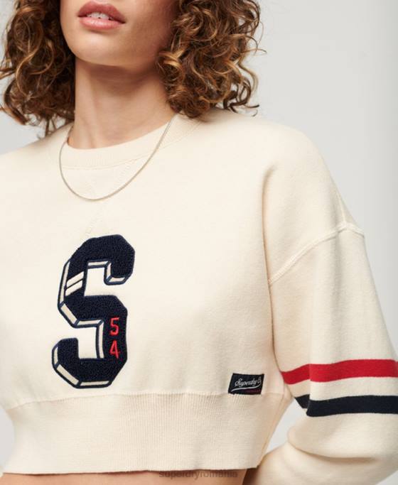 Superdry jumper pentru echipajul varsity crop îmbrăcăminte alb femei JX0Z3954