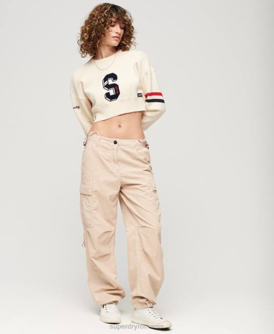 Superdry jumper pentru echipajul varsity crop îmbrăcăminte alb femei JX0Z3954