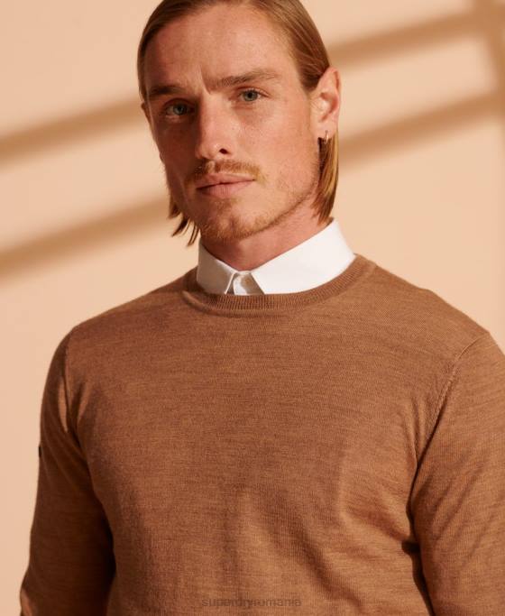 Superdry jumper usor din merino pentru echipaj îmbrăcăminte bej bărbați JX0Z5334