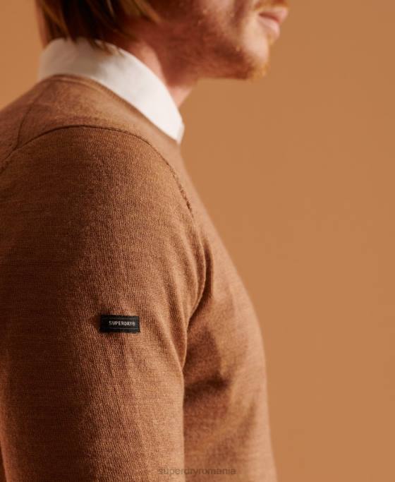 Superdry jumper usor din merino pentru echipaj îmbrăcăminte bej bărbați JX0Z5334
