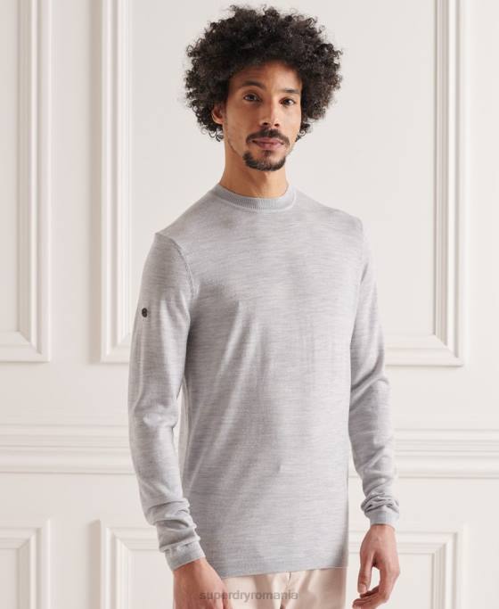 Superdry jumper usor din merino pentru echipaj îmbrăcăminte gri deschis bărbați JX0Z1329