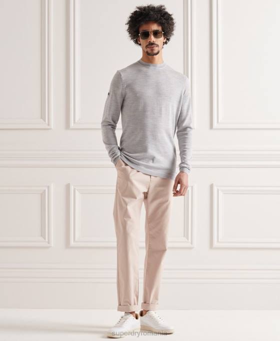 Superdry jumper usor din merino pentru echipaj îmbrăcăminte gri deschis bărbați JX0Z1329