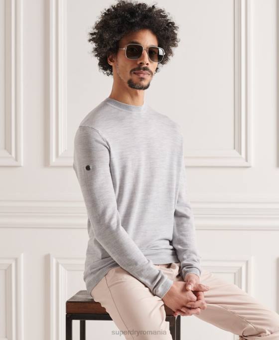 Superdry jumper usor din merino pentru echipaj îmbrăcăminte gri deschis bărbați JX0Z1329