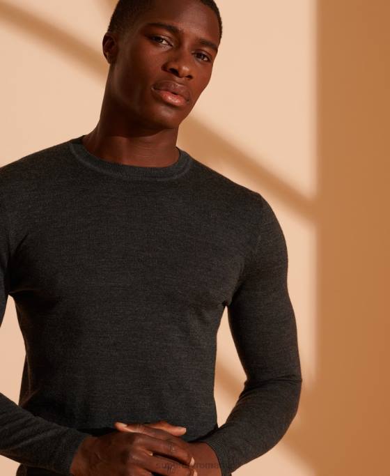 Superdry jumper usor din merino pentru echipaj îmbrăcăminte gri inchis bărbați JX0Z1334