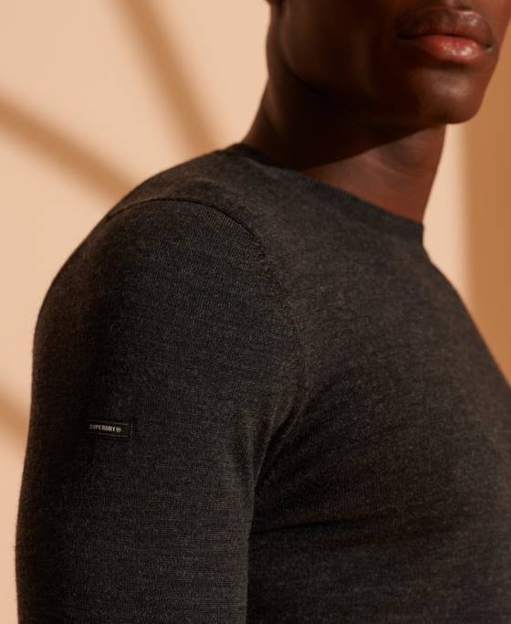 Superdry jumper usor din merino pentru echipaj îmbrăcăminte gri inchis bărbați JX0Z1334