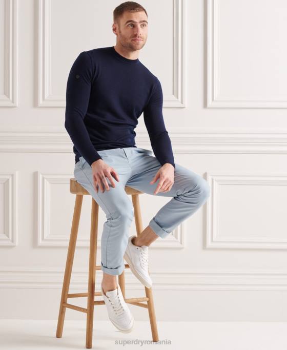 Superdry jumper usor din merino pentru echipaj îmbrăcăminte marina bărbați JX0Z5342