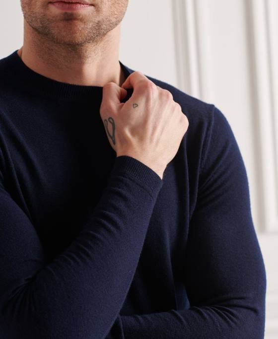 Superdry jumper usor din merino pentru echipaj îmbrăcăminte marina bărbați JX0Z5342