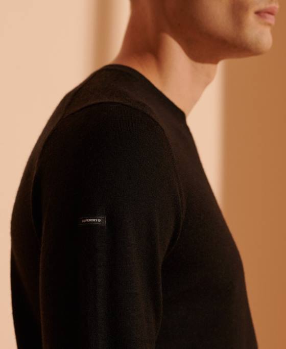 Superdry jumper usor din merino pentru echipaj îmbrăcăminte negru bărbați JX0Z1338
