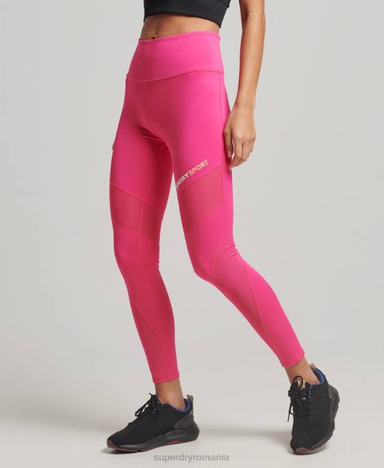 Superdry legging de antrenament 7/8 plasă îmbrăcăminte roz femei JX0Z4075