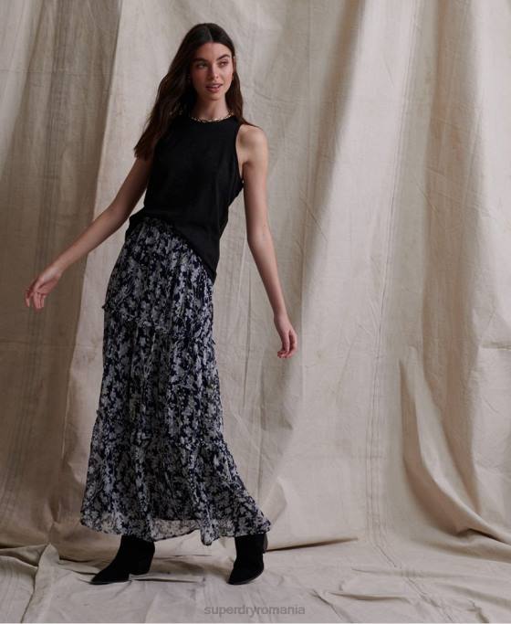 Superdry lily crochet insert vest top îmbrăcăminte negru femei JX0Z3084