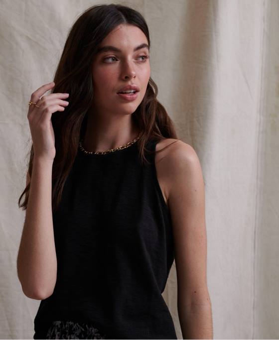 Superdry lily crochet insert vest top îmbrăcăminte negru femei JX0Z3084