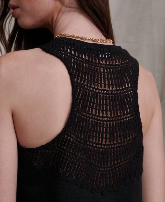 Superdry lily crochet insert vest top îmbrăcăminte negru femei JX0Z3084