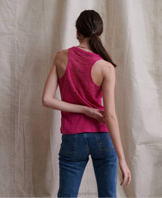 Superdry lily crochet insert vest top îmbrăcăminte roz femei JX0Z3085