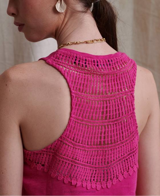 Superdry lily crochet insert vest top îmbrăcăminte roz femei JX0Z3085