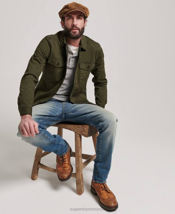 Superdry magazin negustor - supracămașă în schemă îmbrăcăminte verde bărbați JX0Z139