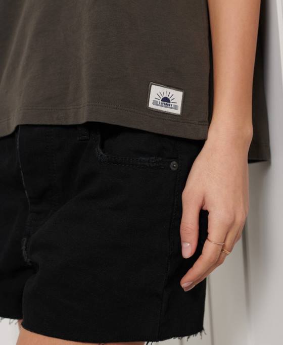 Superdry maiou cali surf grafic îmbrăcăminte gri inchis femei JX0Z6719